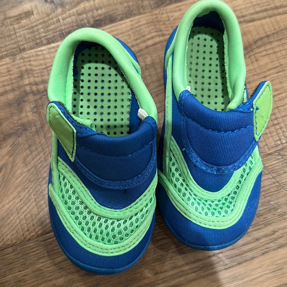 Baby swim shoes. Blue and lime green. Size 5/6